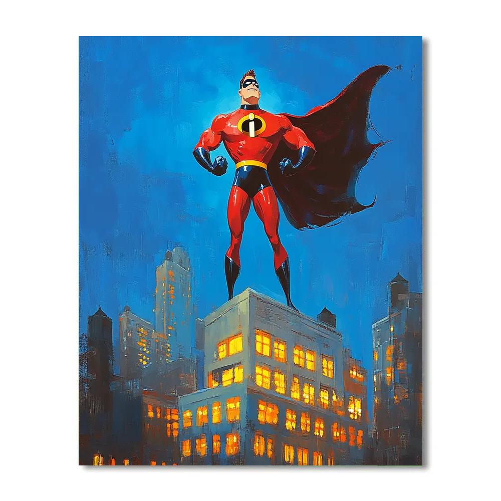Mr Incredible City Rooftop Hero Pose Disney Inspired Numbered painting kits
