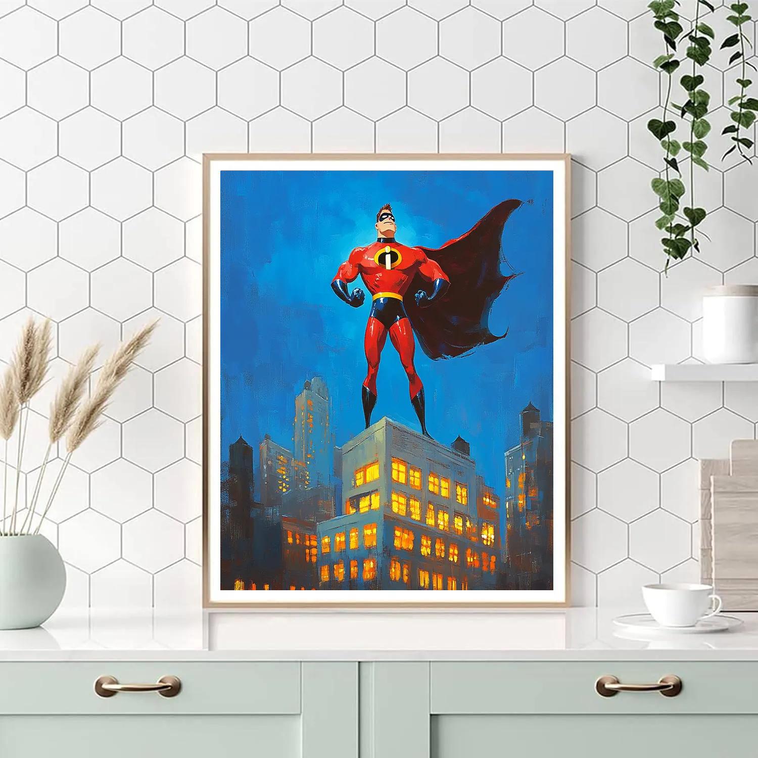 Mr Incredible City Rooftop Hero Pose Disney Inspired Numbered painting kits