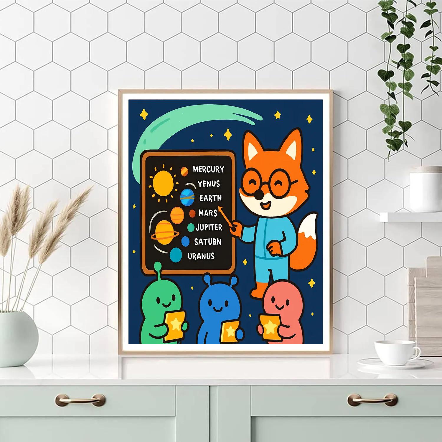 Comet Classroom With The Space Fox Teacher Paint by numbers art
