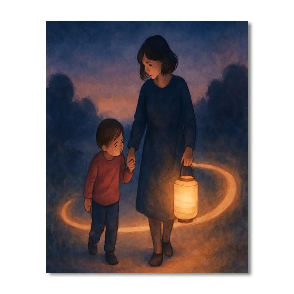 Thread Of Light Mother And Child Lantern Walk Paint by numbers art