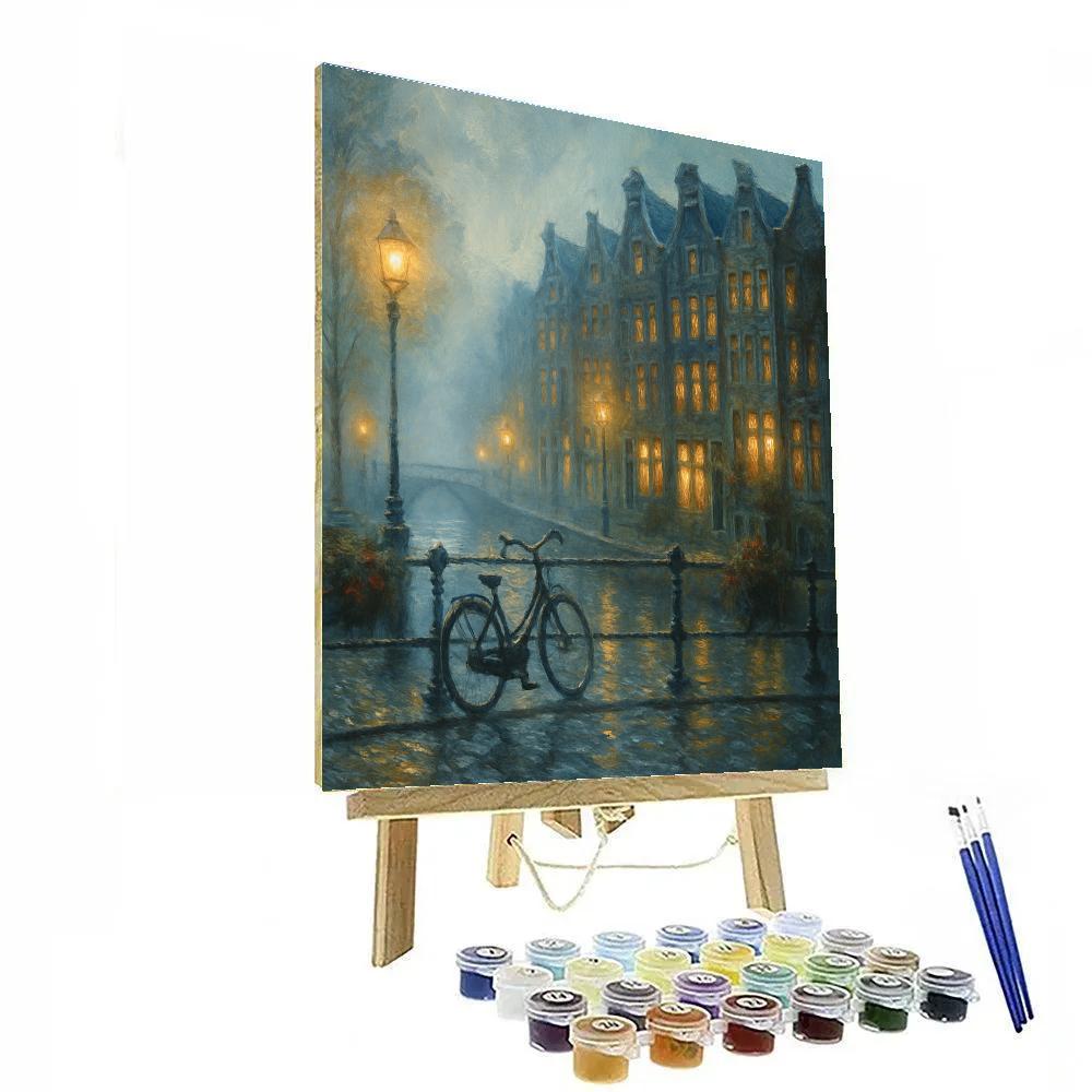 Lantern Mist Over The Riverside Rowhouses paint by number