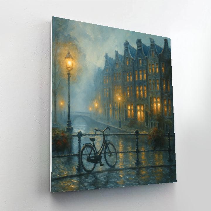 Lantern Mist Over The Riverside Rowhouses paint by number