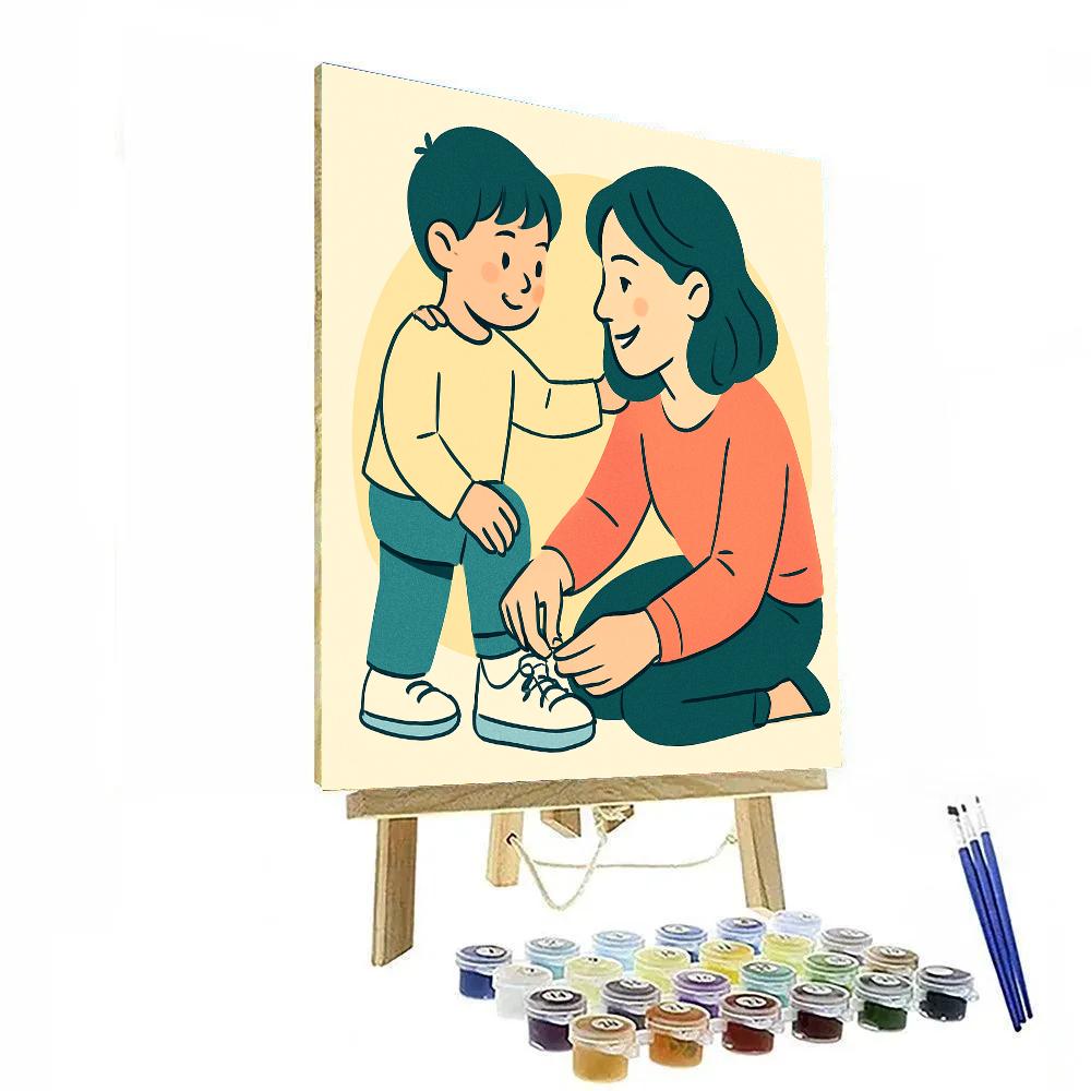 Mother Teaching Child To Tie Shoes Morning Sun Numbered painting kits