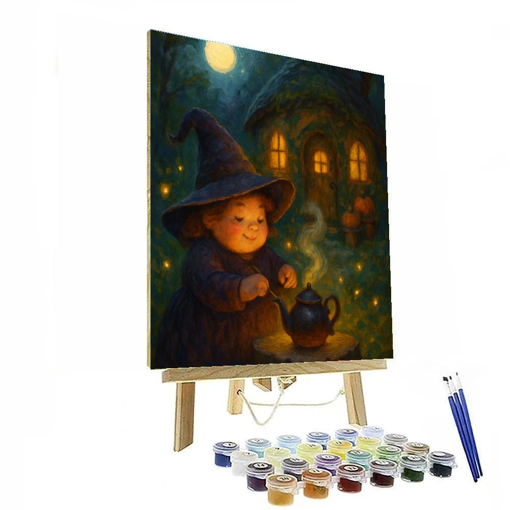 Moonlit Teapot Witch Cottage painting number kit