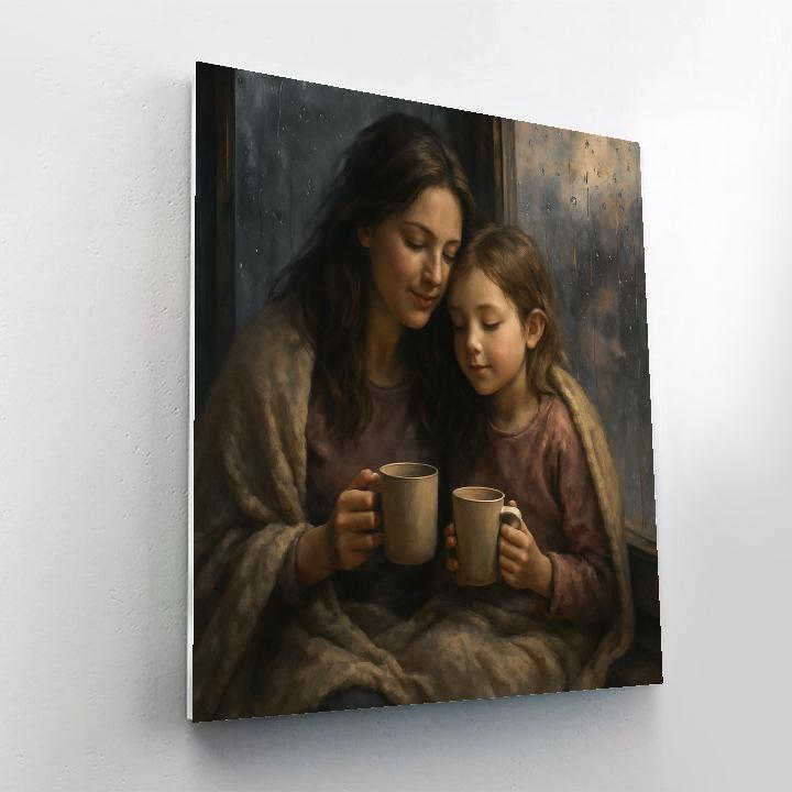 Rainy Window Tea Mother And Child Reflection Paint by numbers art
