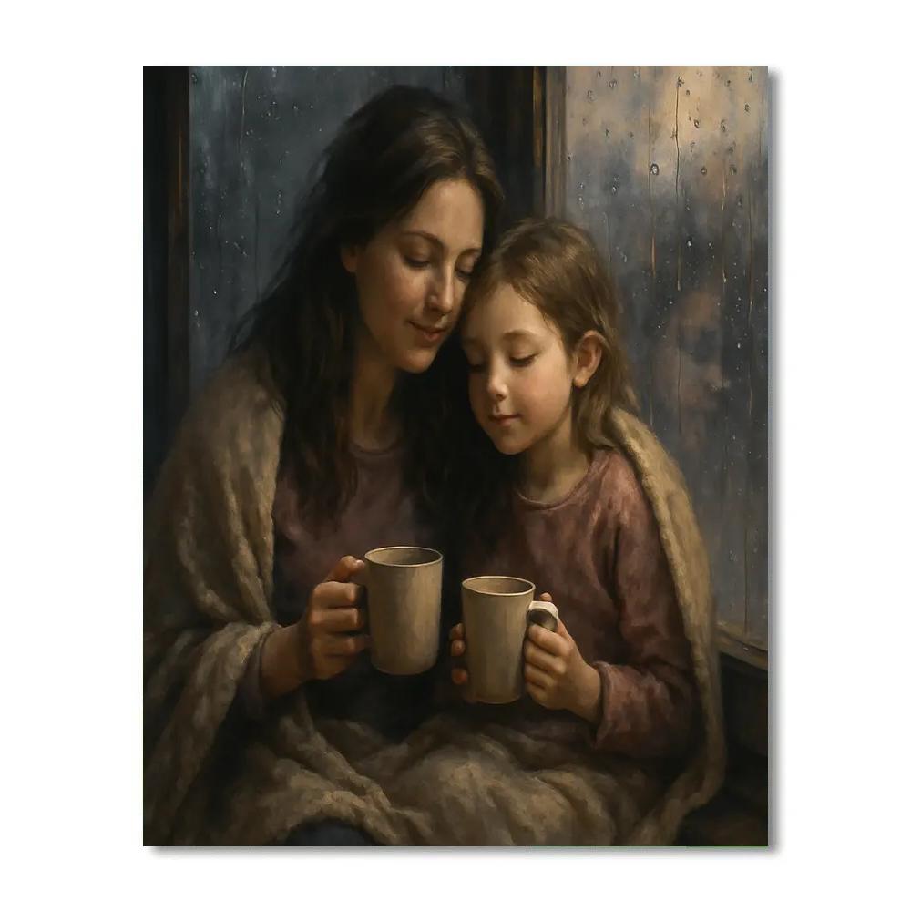 Rainy Window Tea Mother And Child Reflection Paint by numbers art