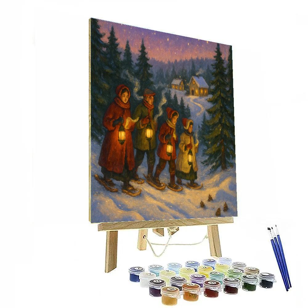 Candlelit Snowshoe Carolers At Pine Ridge painting number kit