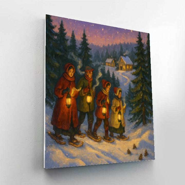 Candlelit Snowshoe Carolers At Pine Ridge painting number kit