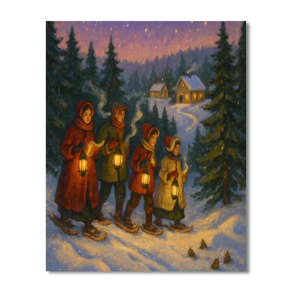 Candlelit Snowshoe Carolers At Pine Ridge painting number kit