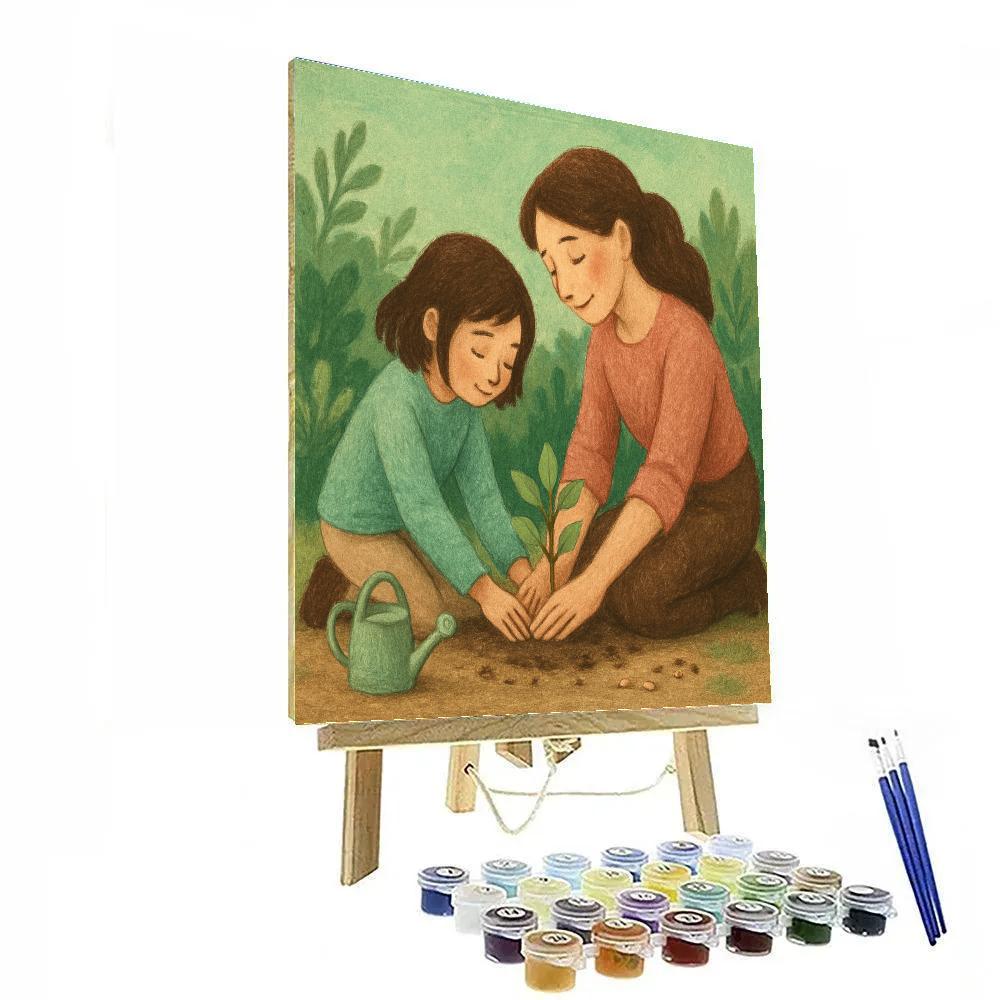 Mother And Child Planting A Memory Tree Together Number painting