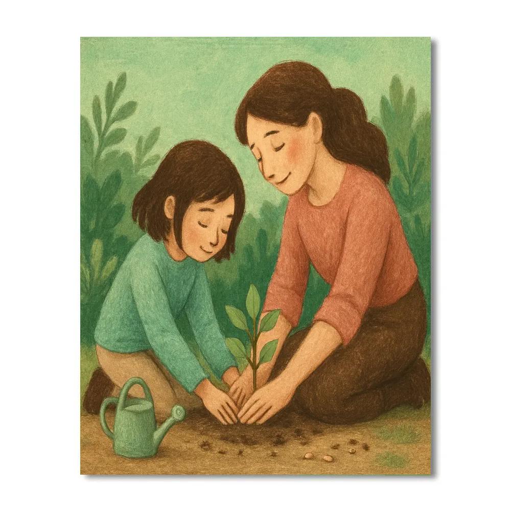 Mother And Child Planting A Memory Tree Together Number painting