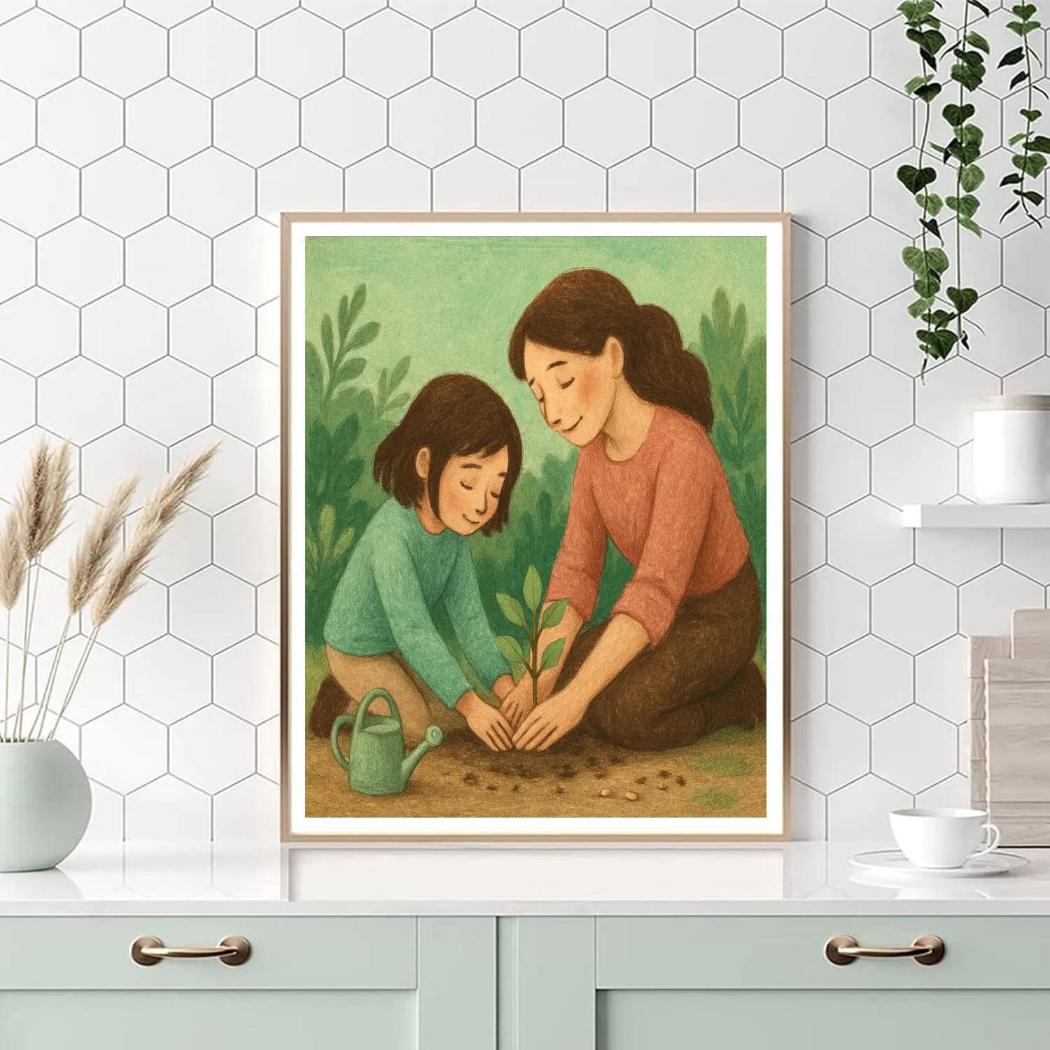 Mother And Child Planting A Memory Tree Together Number painting