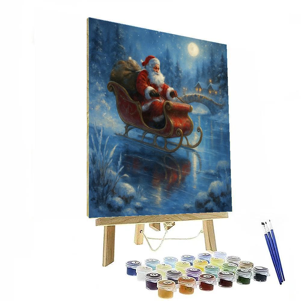 Santa Sleigh Skimming The Frozen River Mirror Painting by numbers kit