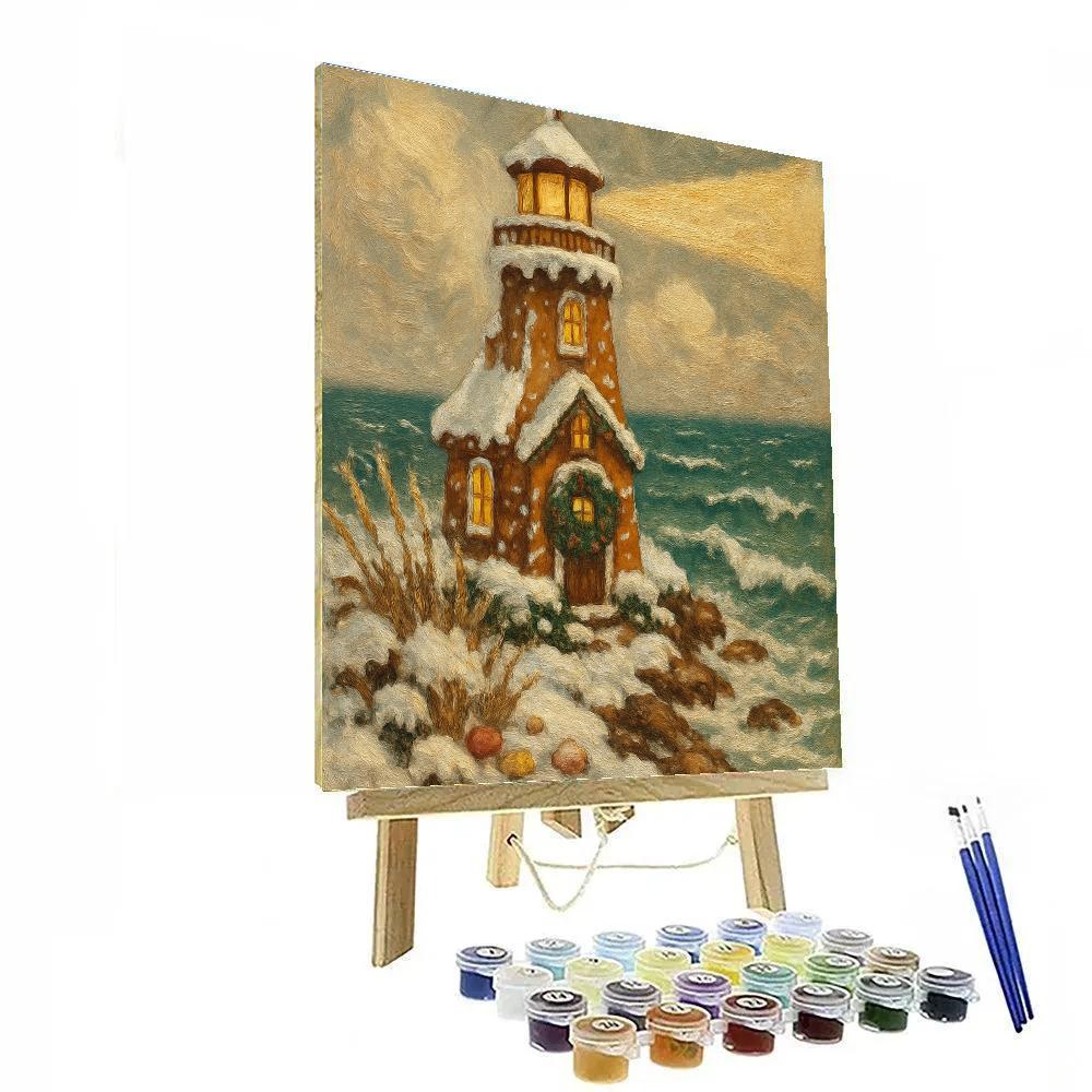 Gingerbread Lighthouse On A Snowy Coast DIY paint by numbers