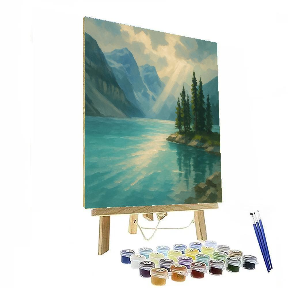 Glacier Blue Lake With Soft Sunbeams Number painting