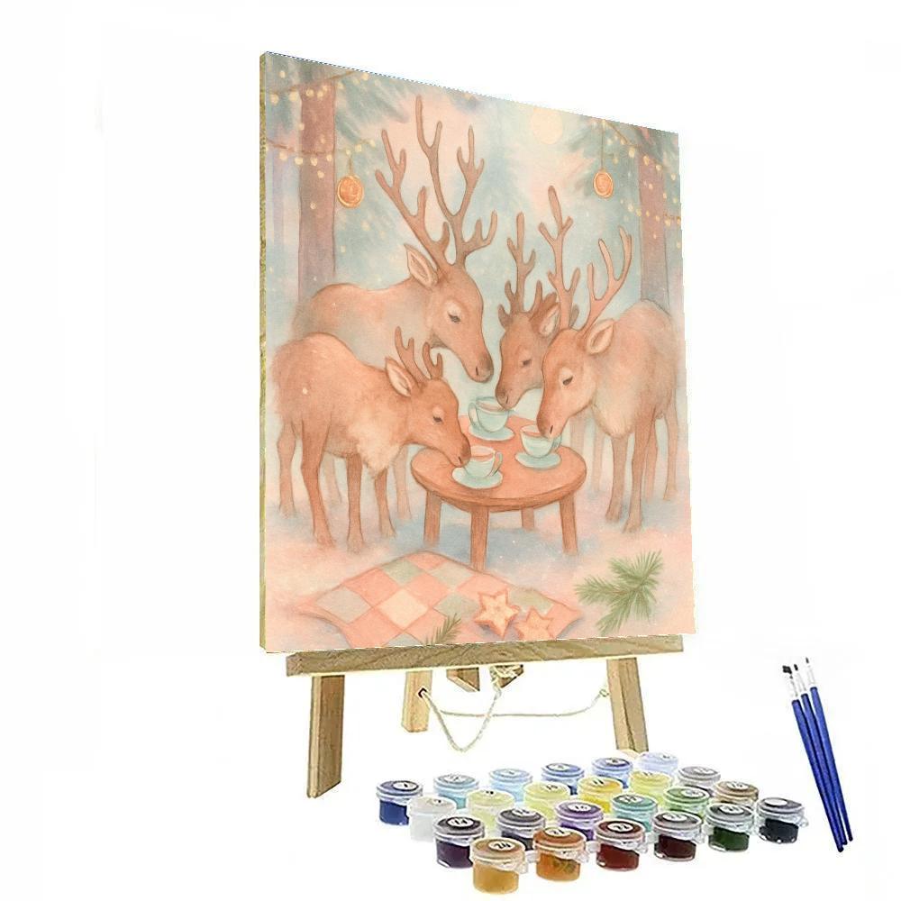 Frosted Woodland Tea Party With Reindeer Guests paint by color