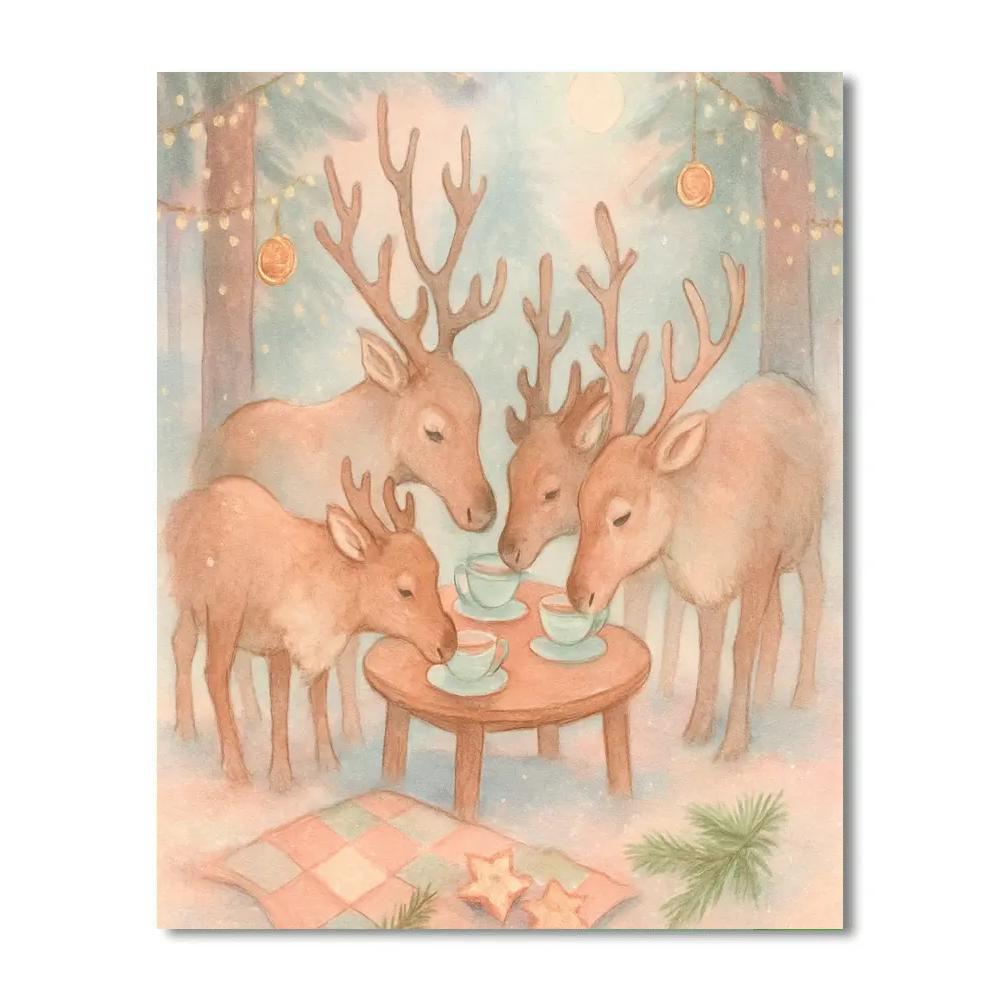 Frosted Woodland Tea Party With Reindeer Guests paint by color