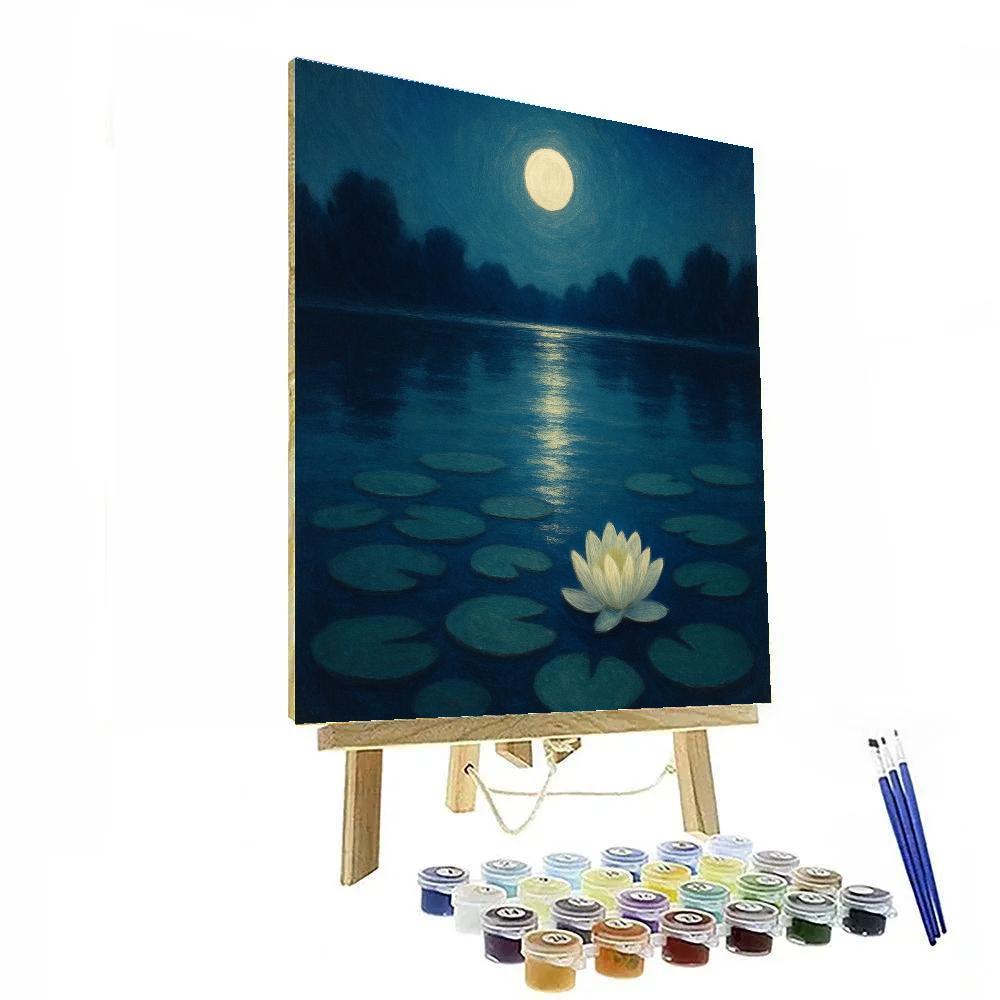 Moonlit Lily Pad Drift painting number kit