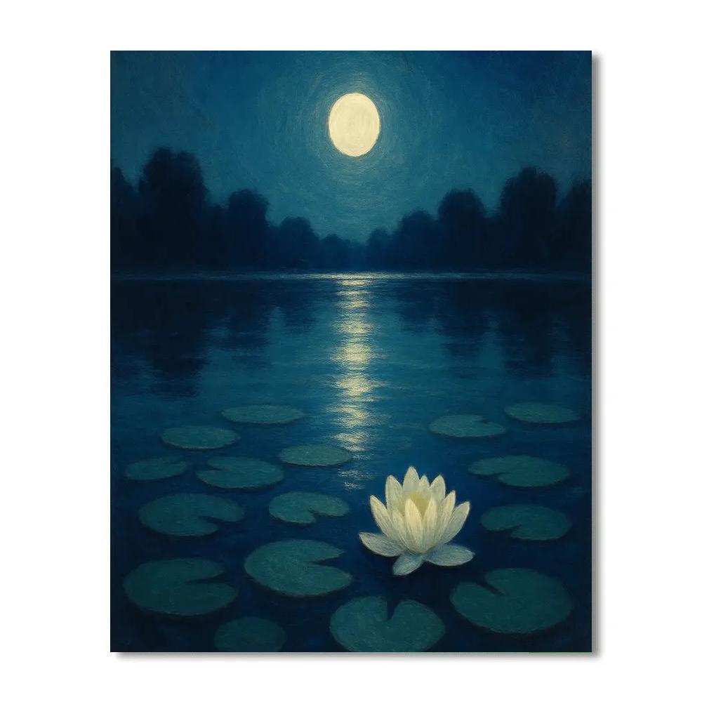 Moonlit Lily Pad Drift painting number kit