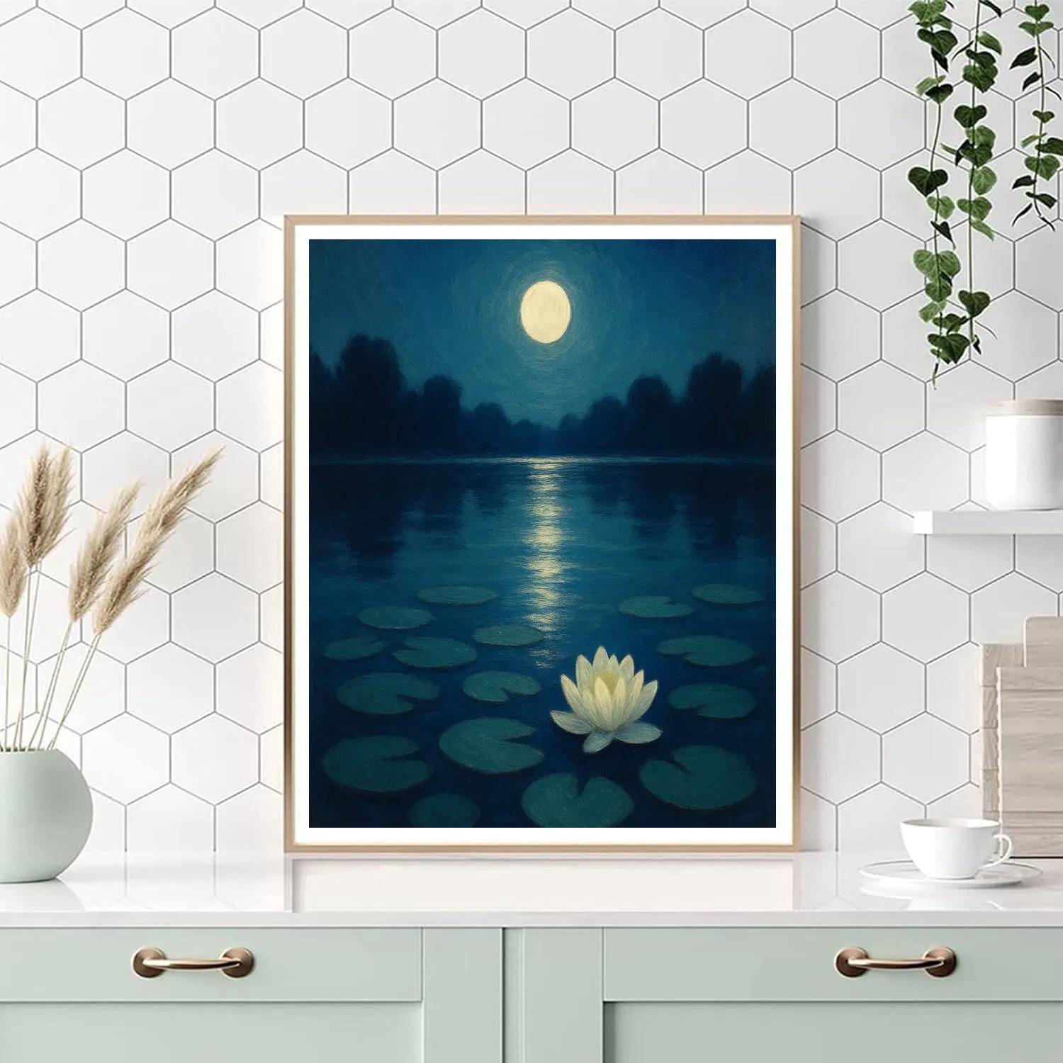 Moonlit Lily Pad Drift painting number kit