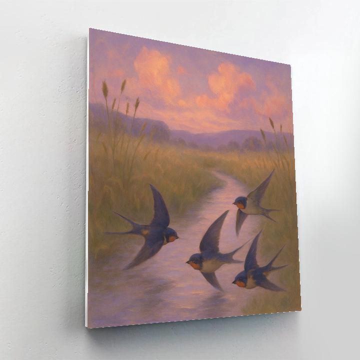 Lavender Dusk Swallows Over The Meadow Stream paint by number