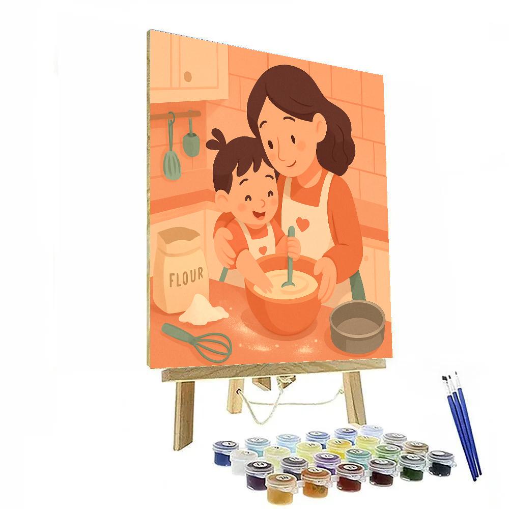 Mother And Child Baking Thank You Cake Together Paint by numbers art