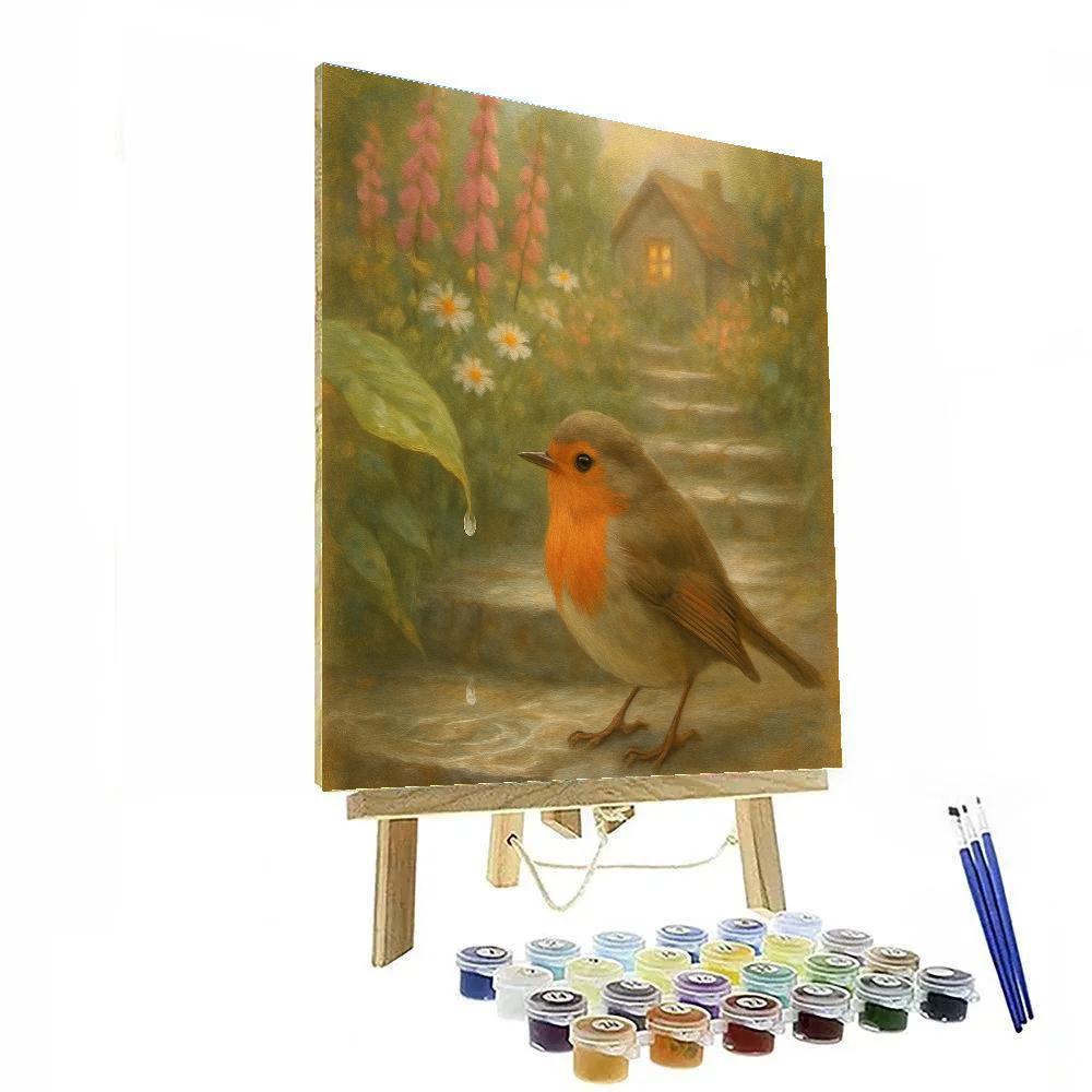 Garden Robin By The Rainwashed Stone Steps Paint by numbers kits