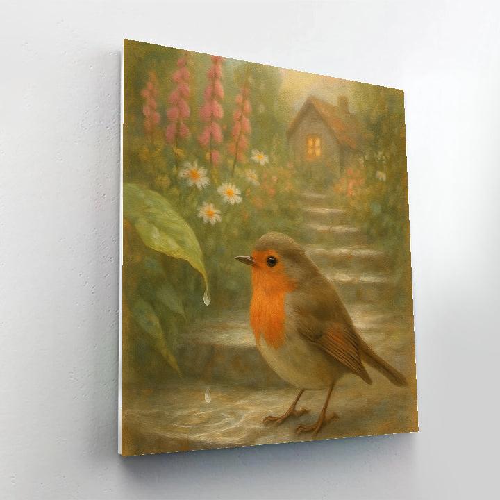 Garden Robin By The Rainwashed Stone Steps Paint by numbers kits