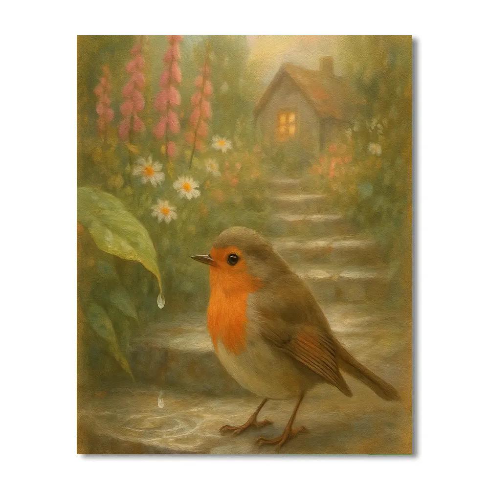Garden Robin By The Rainwashed Stone Steps Paint by numbers kits