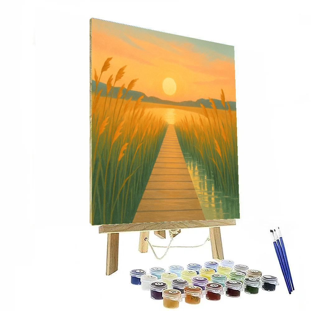 Golden Hour Boardwalk Over Reeds Number painting