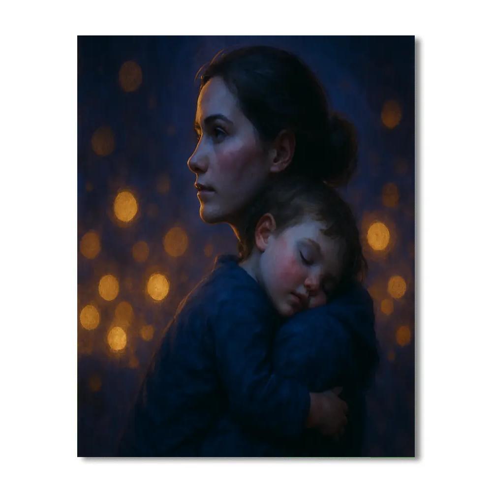 Mother Carrying Sleepy Child After Festival Lights Paint by numbers kits