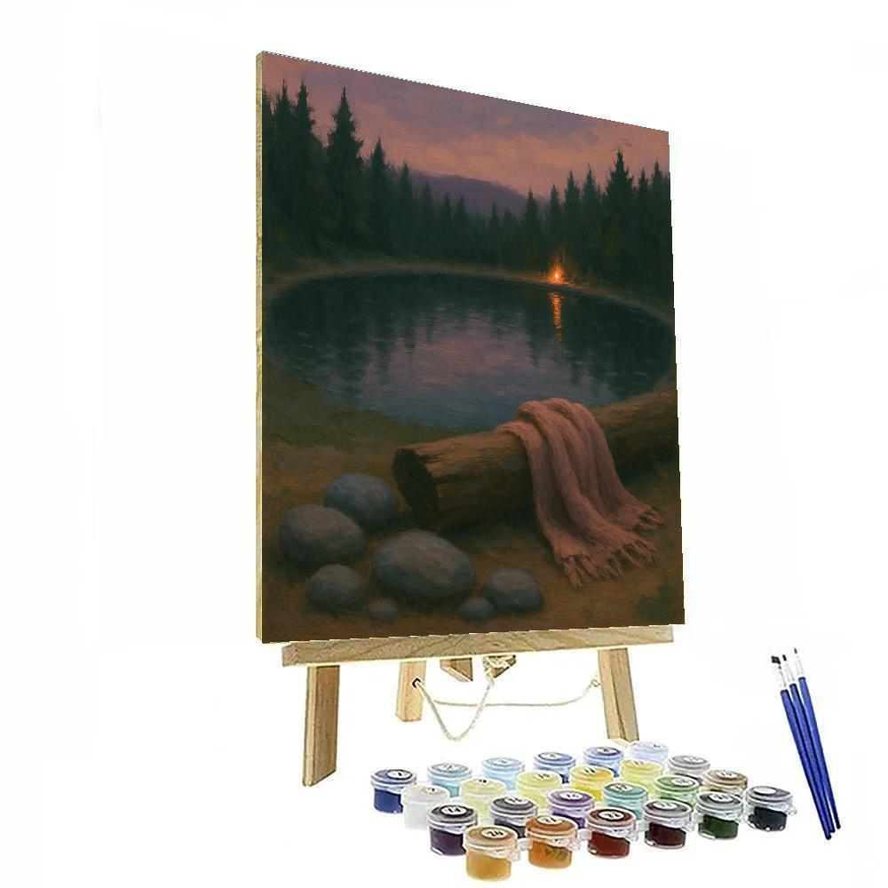 Pine Ring Lake With Distant Campfire Glow Painting by numbers kit