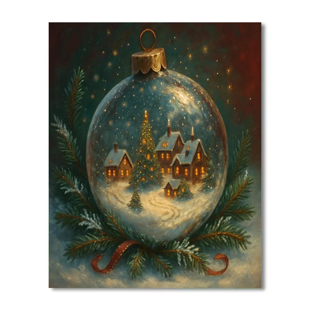 Snow Globe Village Inside A Giant Ornament Painting by numbers kit