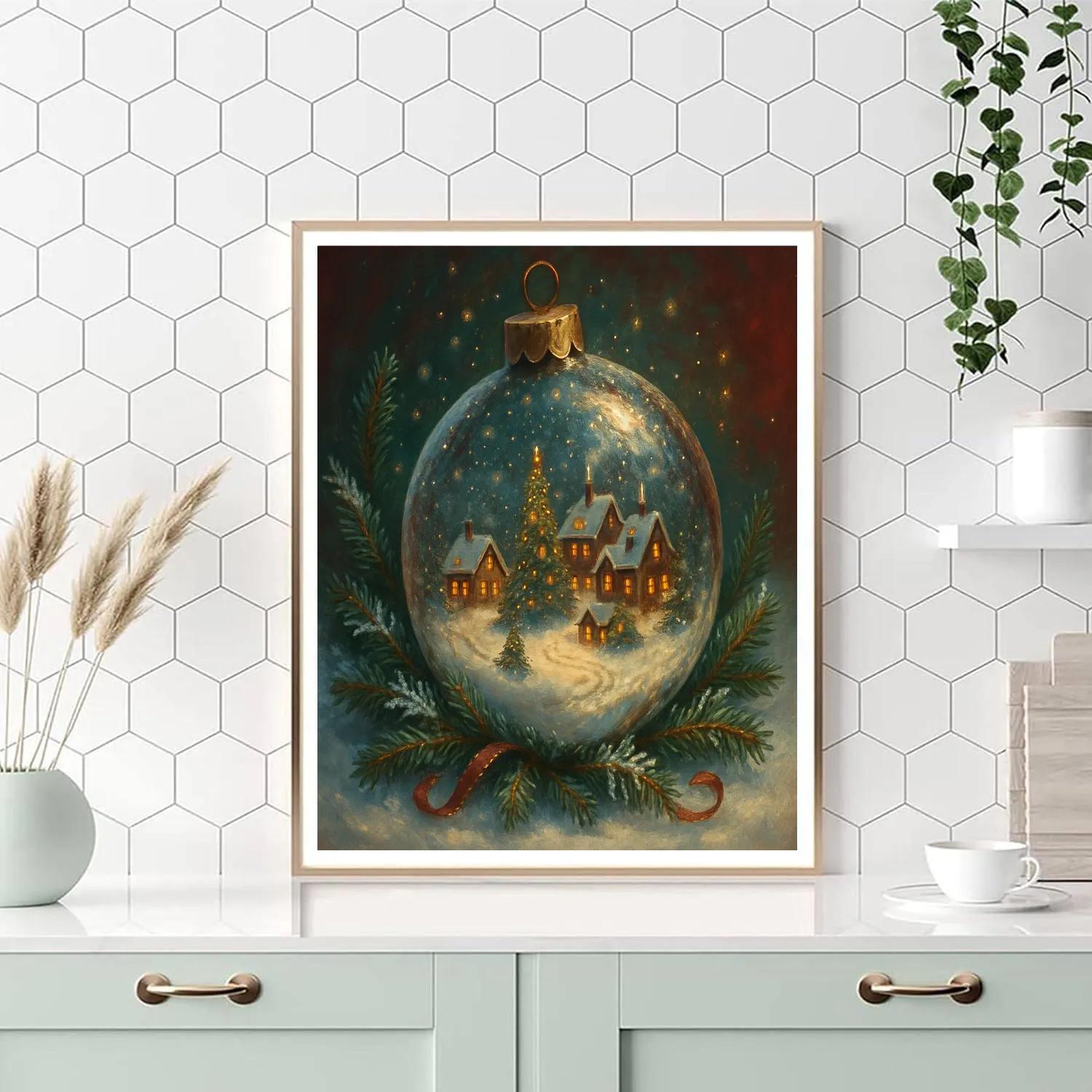 Snow Globe Village Inside A Giant Ornament Painting by numbers kit