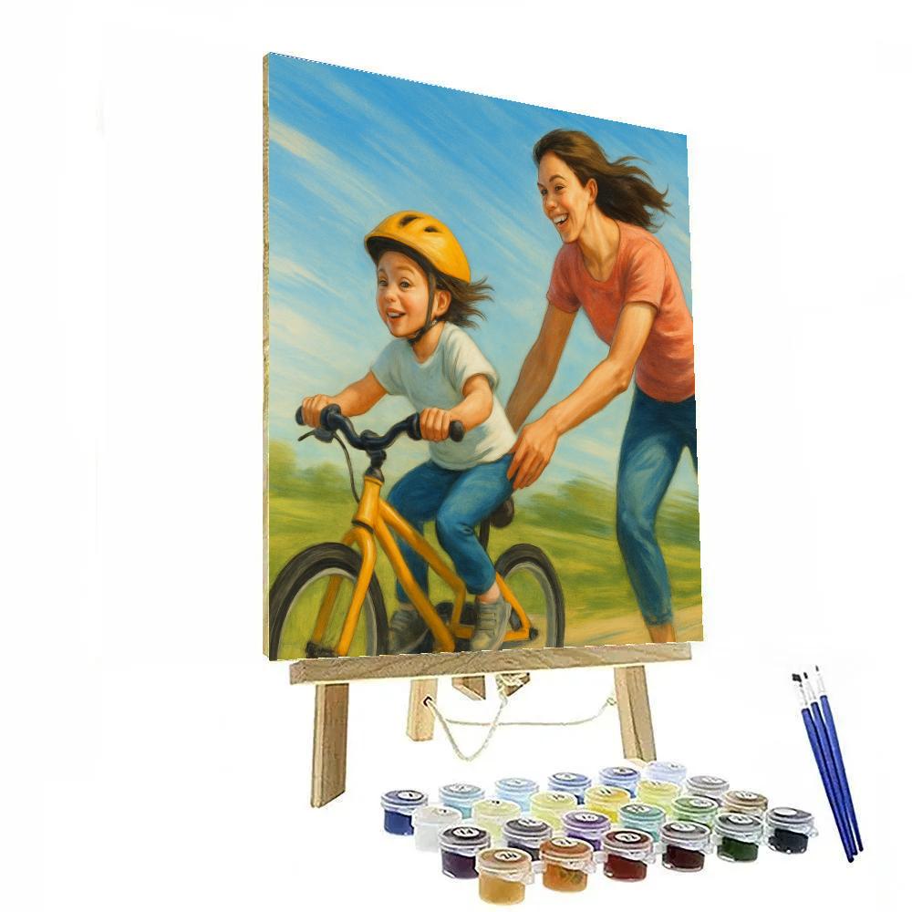 Mother And Child Learning To Ride With Gentle Support paint by numbers