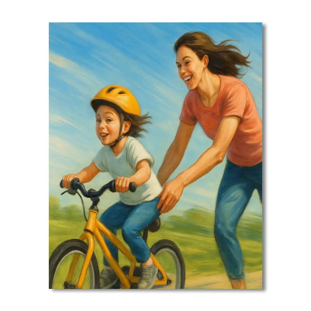 Mother And Child Learning To Ride With Gentle Support paint by numbers