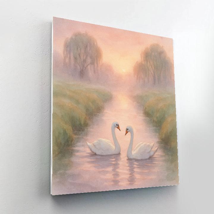 Swan Pair In Misty Sunrise Channel painting number kit