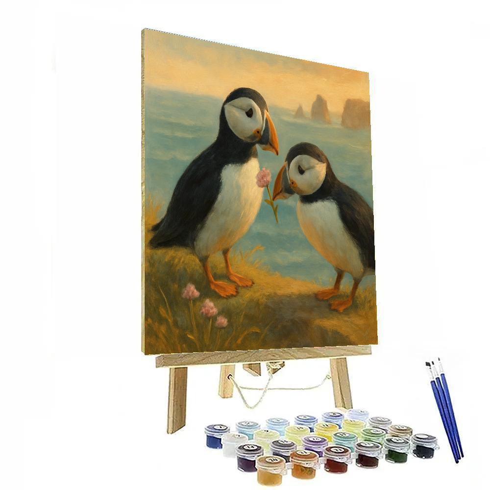 Seaside Puffins On The Quiet Cliff Garden paint by color