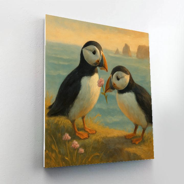 Seaside Puffins On The Quiet Cliff Garden paint by color