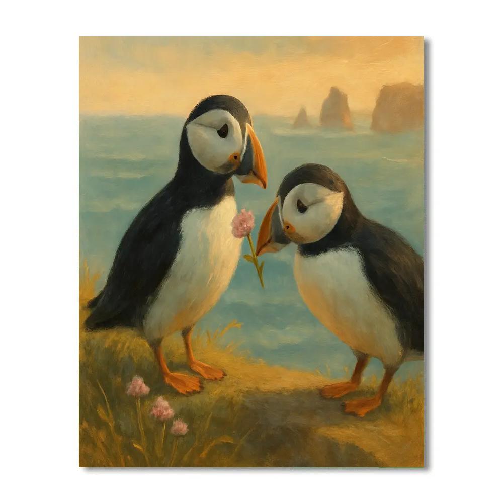 Seaside Puffins On The Quiet Cliff Garden paint by color