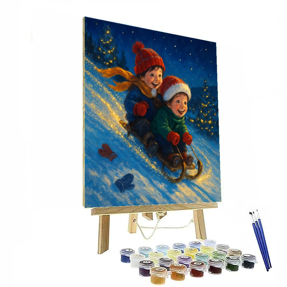 Sledding Comet Children On The Hill Of Lights Painting by numbers kit