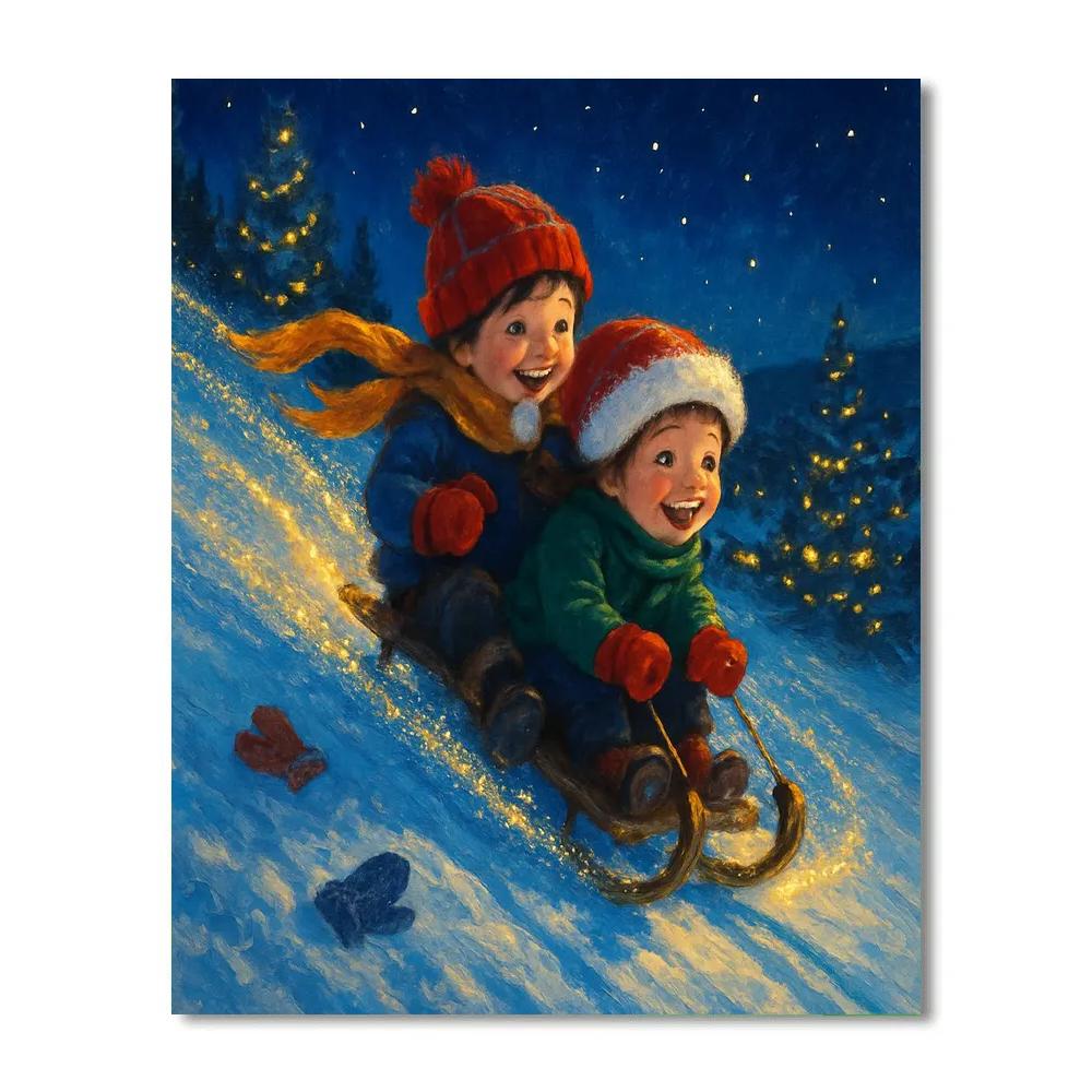 Sledding Comet Children On The Hill Of Lights Painting by numbers kit