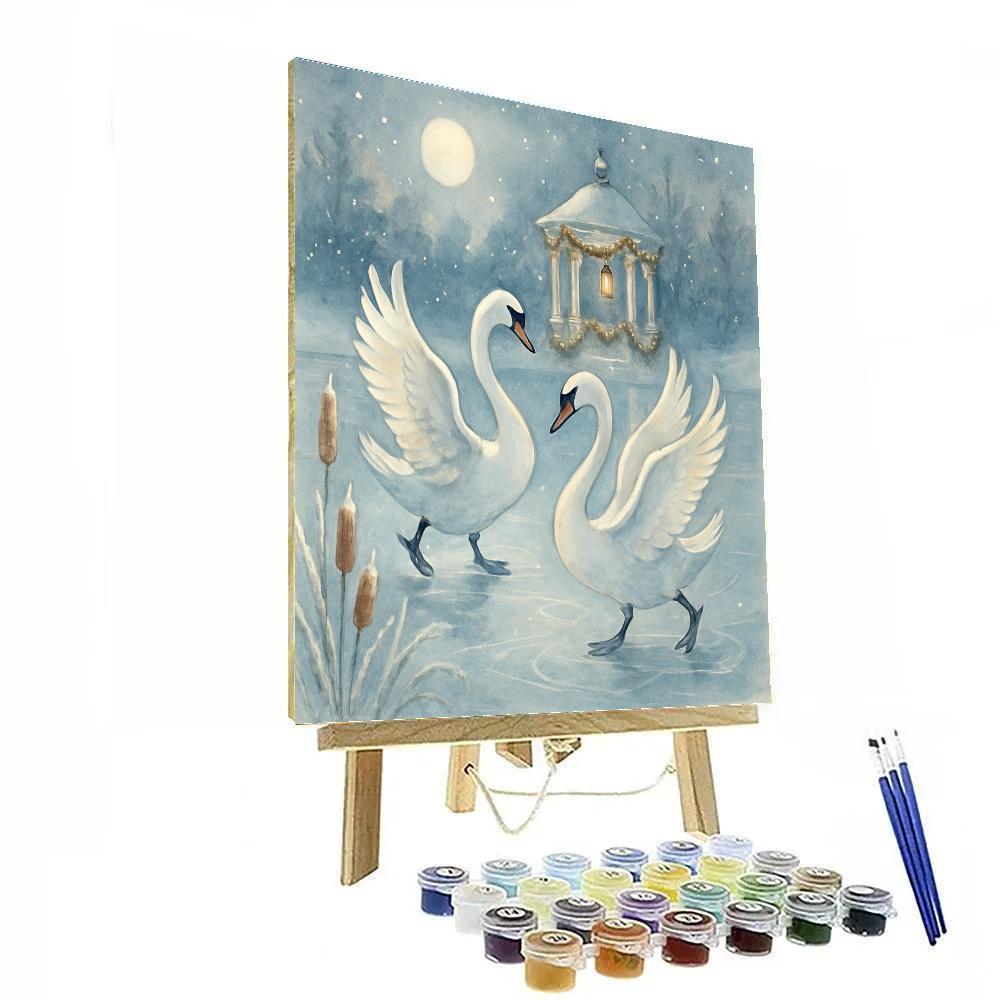 Ice Skating Swans On A Moonlit Pond DIY paint by numbers