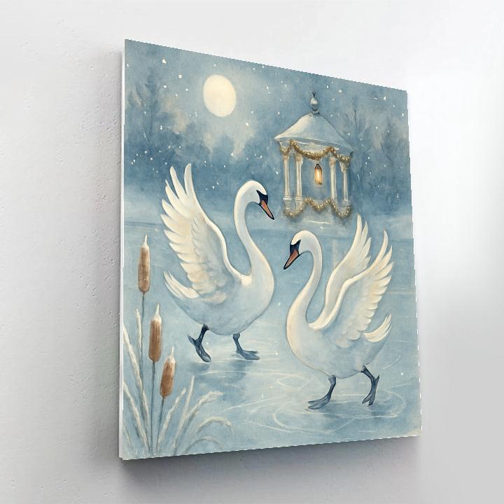 Ice Skating Swans On A Moonlit Pond DIY paint by numbers