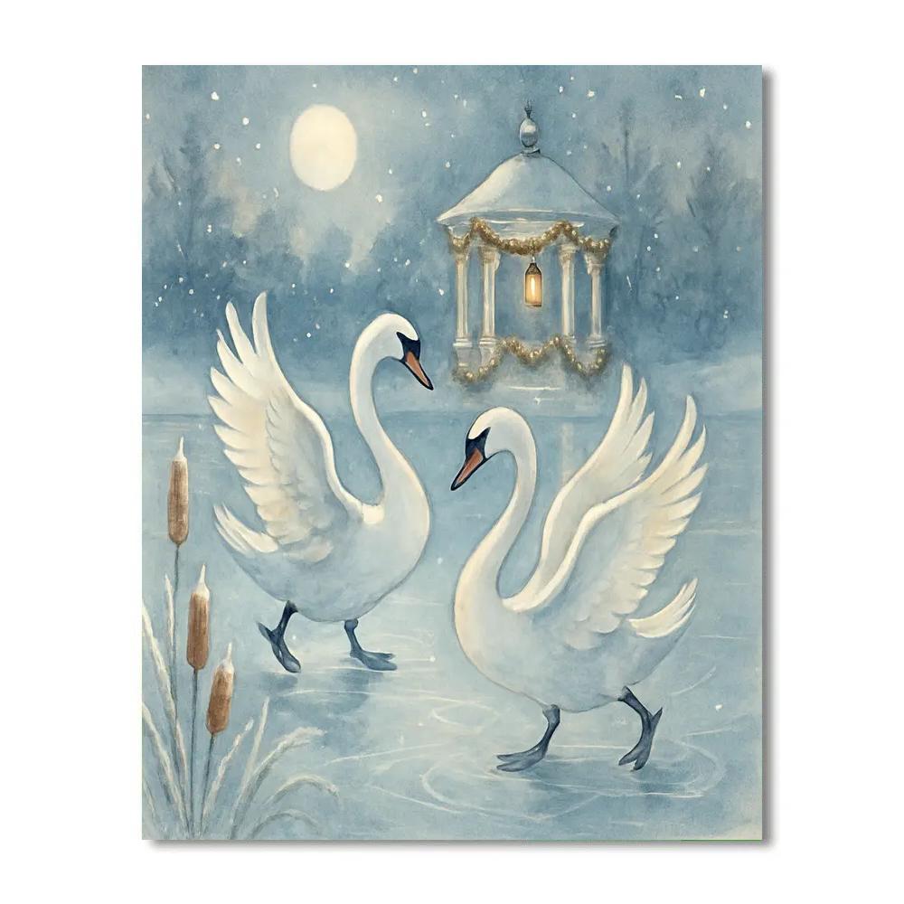 Ice Skating Swans On A Moonlit Pond DIY paint by numbers