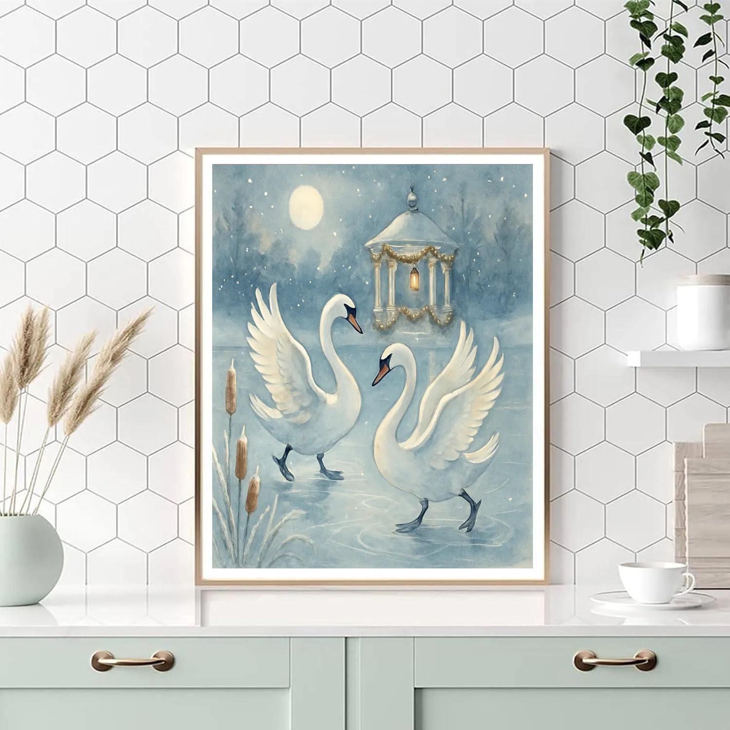 Ice Skating Swans On A Moonlit Pond DIY paint by numbers