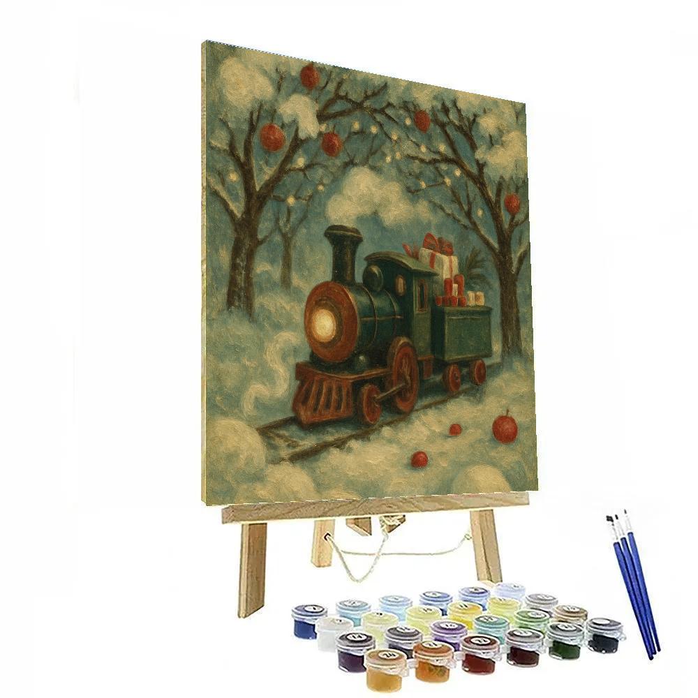 Toy Train Through The Snowy Orchard Tunnel painting number kit