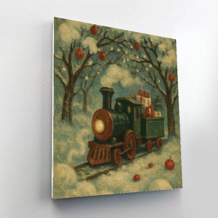 Toy Train Through The Snowy Orchard Tunnel painting number kit