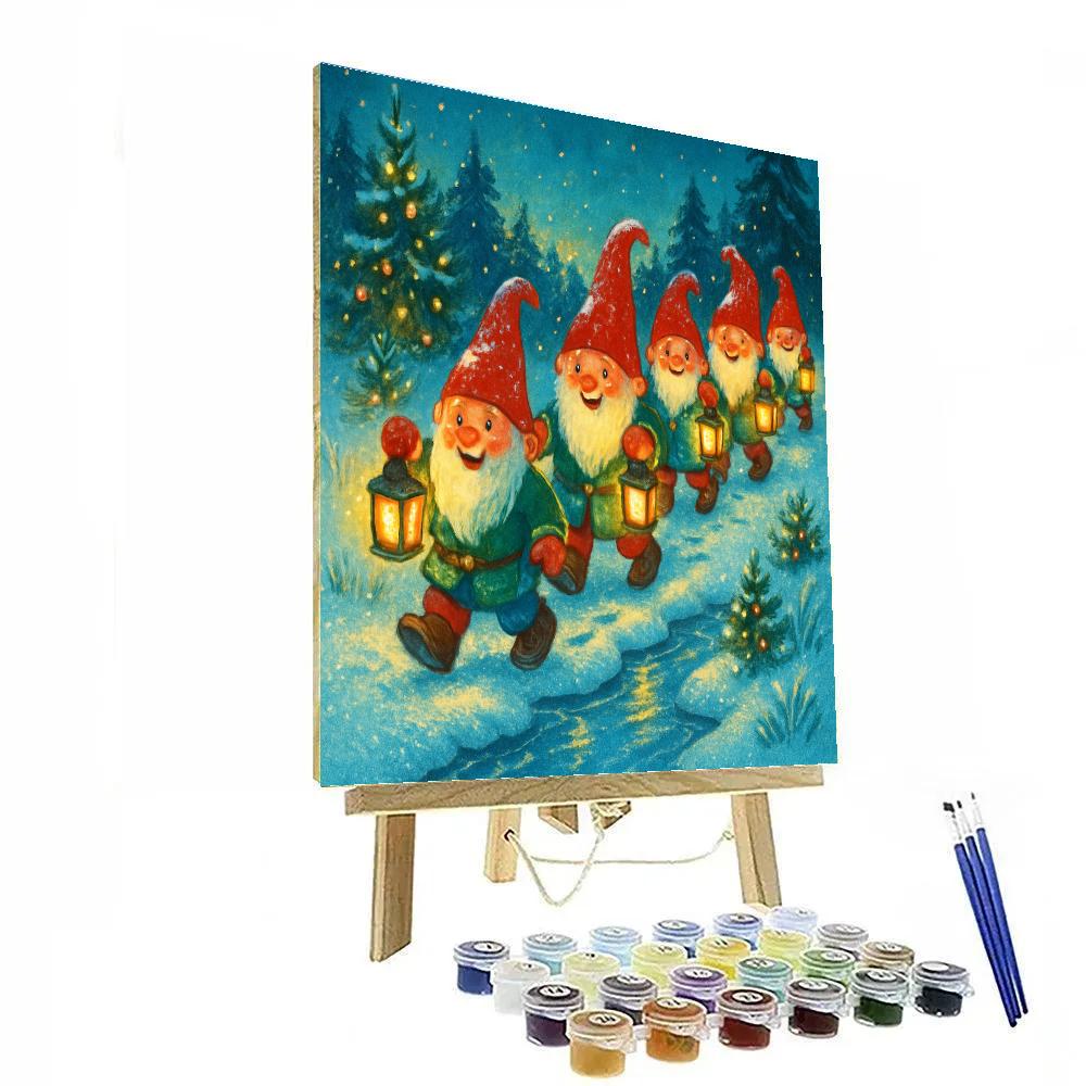 Gnome Lantern Parade Along The Frozen Creek Paint by numbers kits