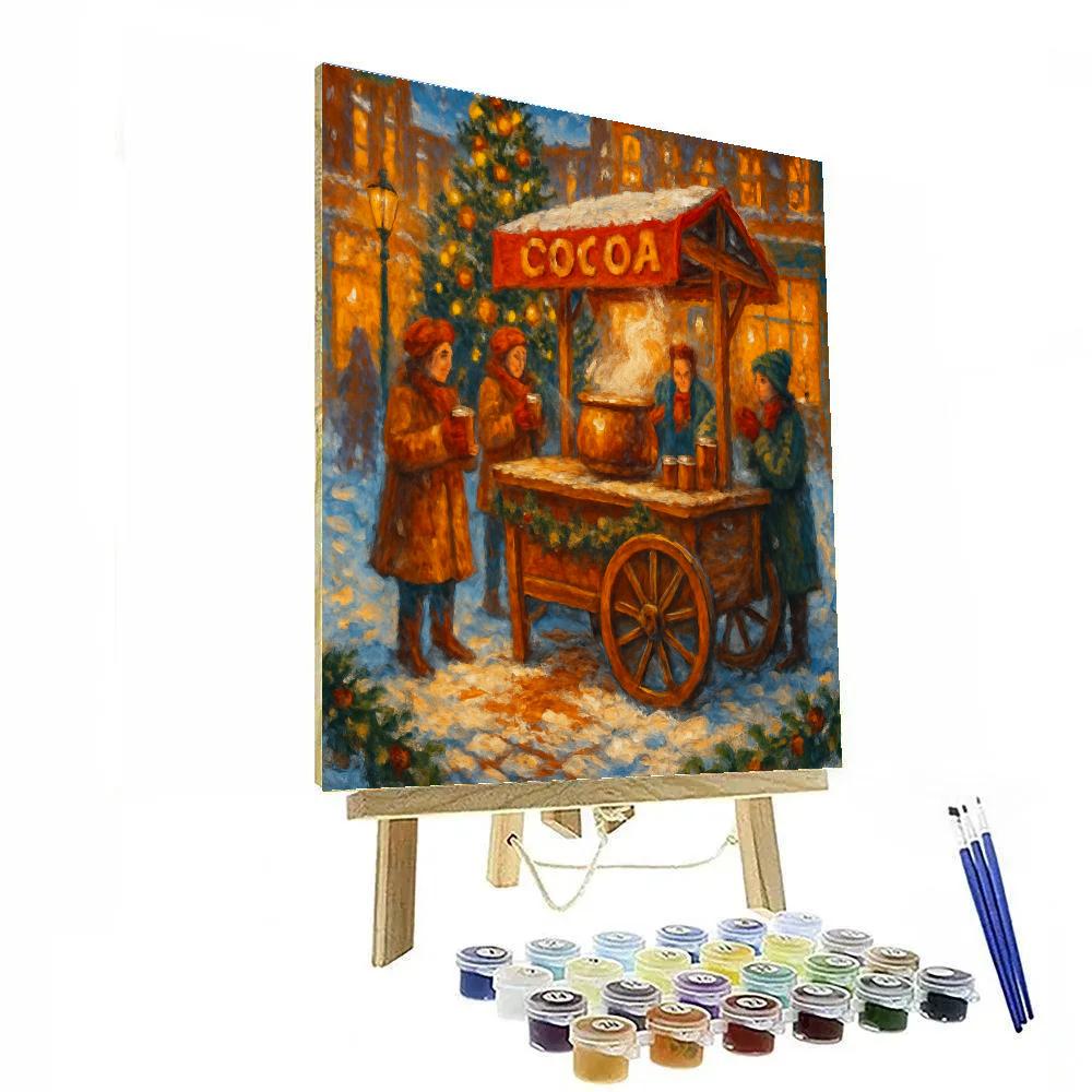 Cocoa Cart In A Snowy Town Square Glow paint by color
